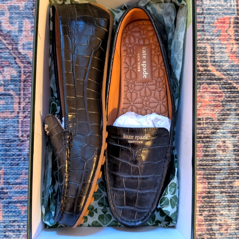 Kate Spade Black Crocodile-Embossed Women's Loafers